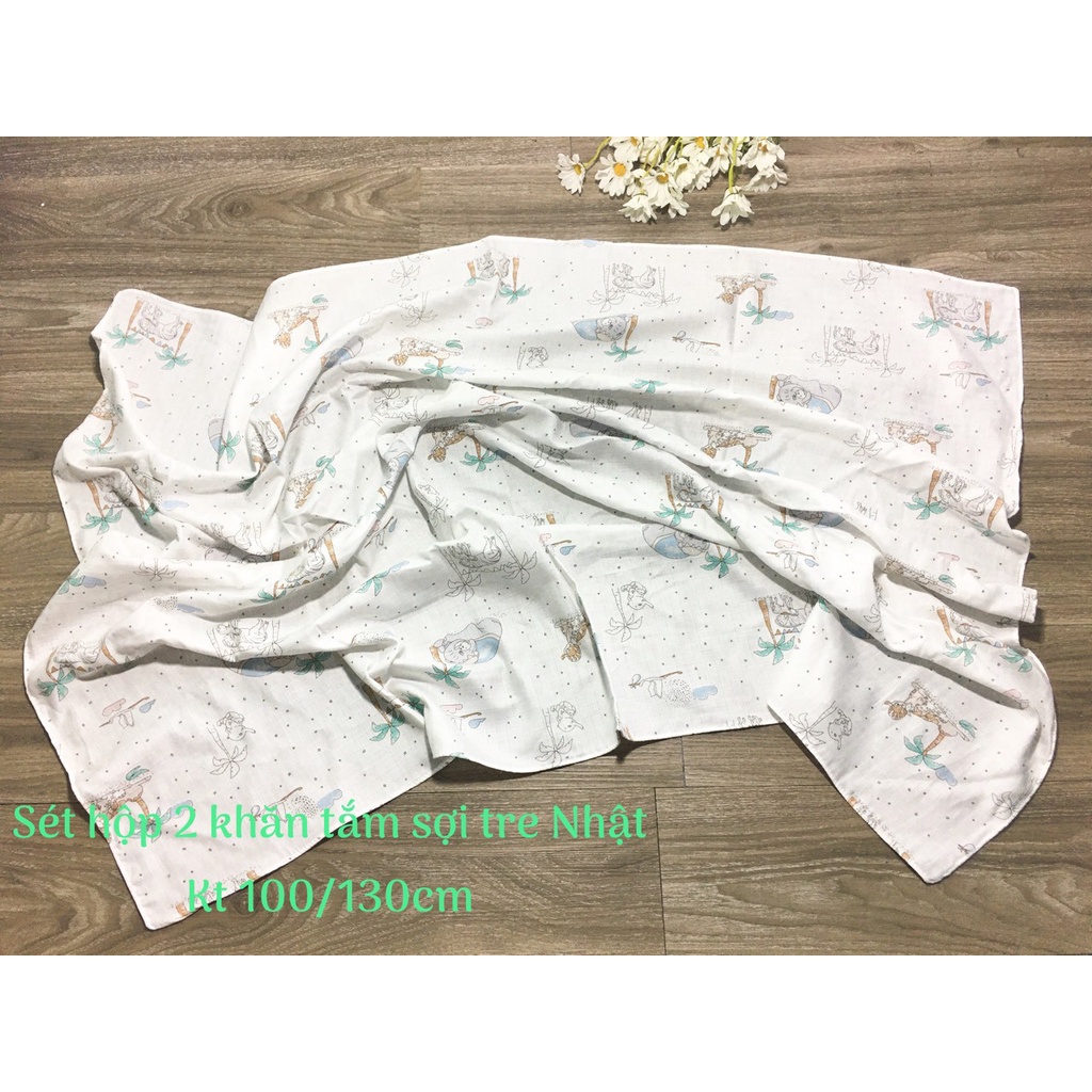 Hộp 2 Khăn Tắm Đa Năng 4 Lớp Sợi Tre Muslin Cao Cấp Dudula Siêu Mềm Mại Cho Bé