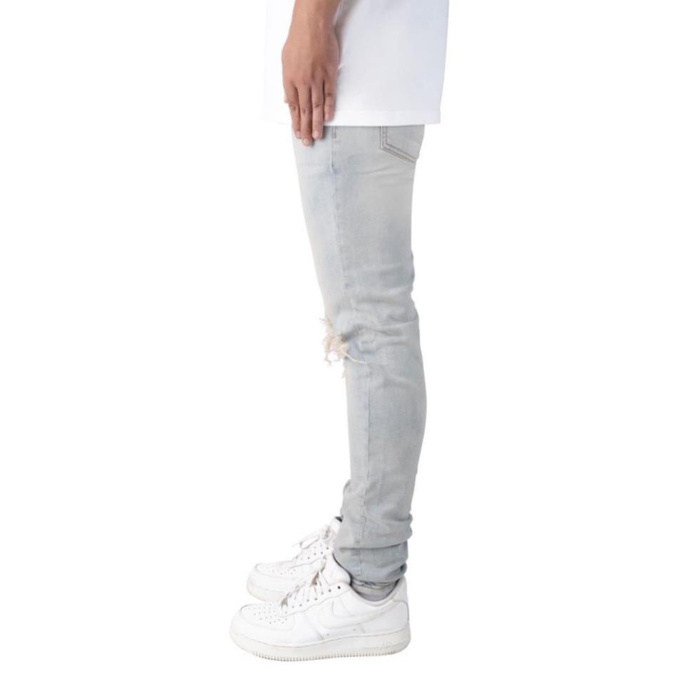 Quần jean nam streetwear cao cấp FNOS NZ8 màu xanh wash bạc rách gối form slimfit jean co giãn . *
