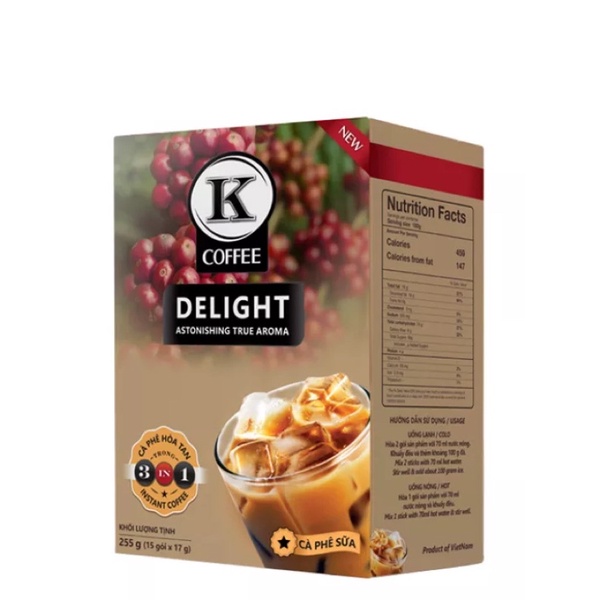 Cà Phê Hòa Tan K Coffee Delight 3in1 255g - Vị tự nhiên