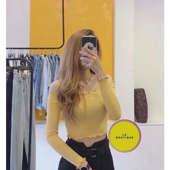 [hot] Áo thun bẹt vai tay dài cuốn biên, áo thu đông tay dài A1202 . | BigBuy360 - bigbuy360.vn