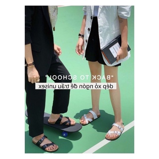 Dép xỏ ngón màu đen đế trấu quai dép da Pu Basic unisex