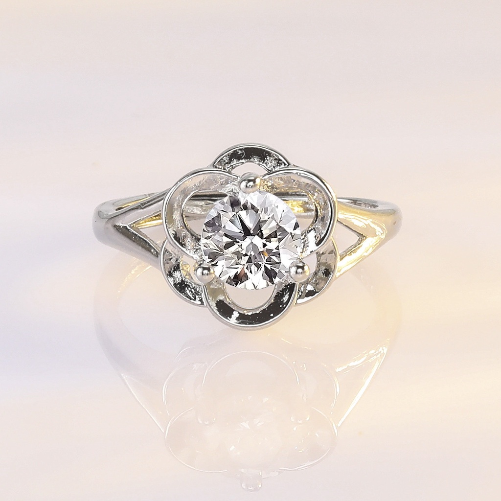 Nhẫn Bạc S925 Hình Hoa Đính Kim Cương Trắng Thanh Lịch