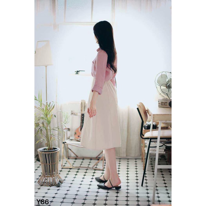Sét áo sơ mi hồng chân váy chữ A Y86