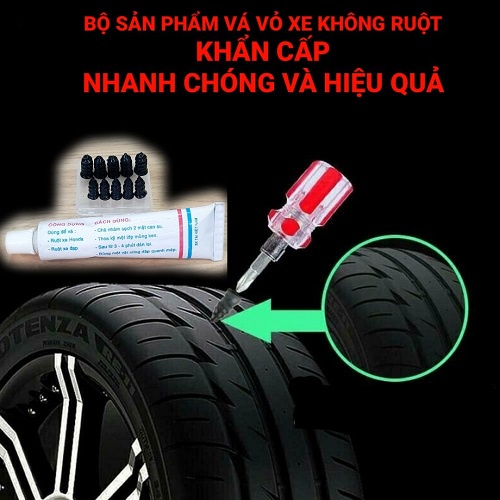 Bộ Dụng Cụ 12 Chi Tiết Vá Lốp Xe Không Xăm Cực Nhanh Chuyên Nghiệp Hiệu Quả Gồm Tua Vít + Keo + 10 Vít Cao Su