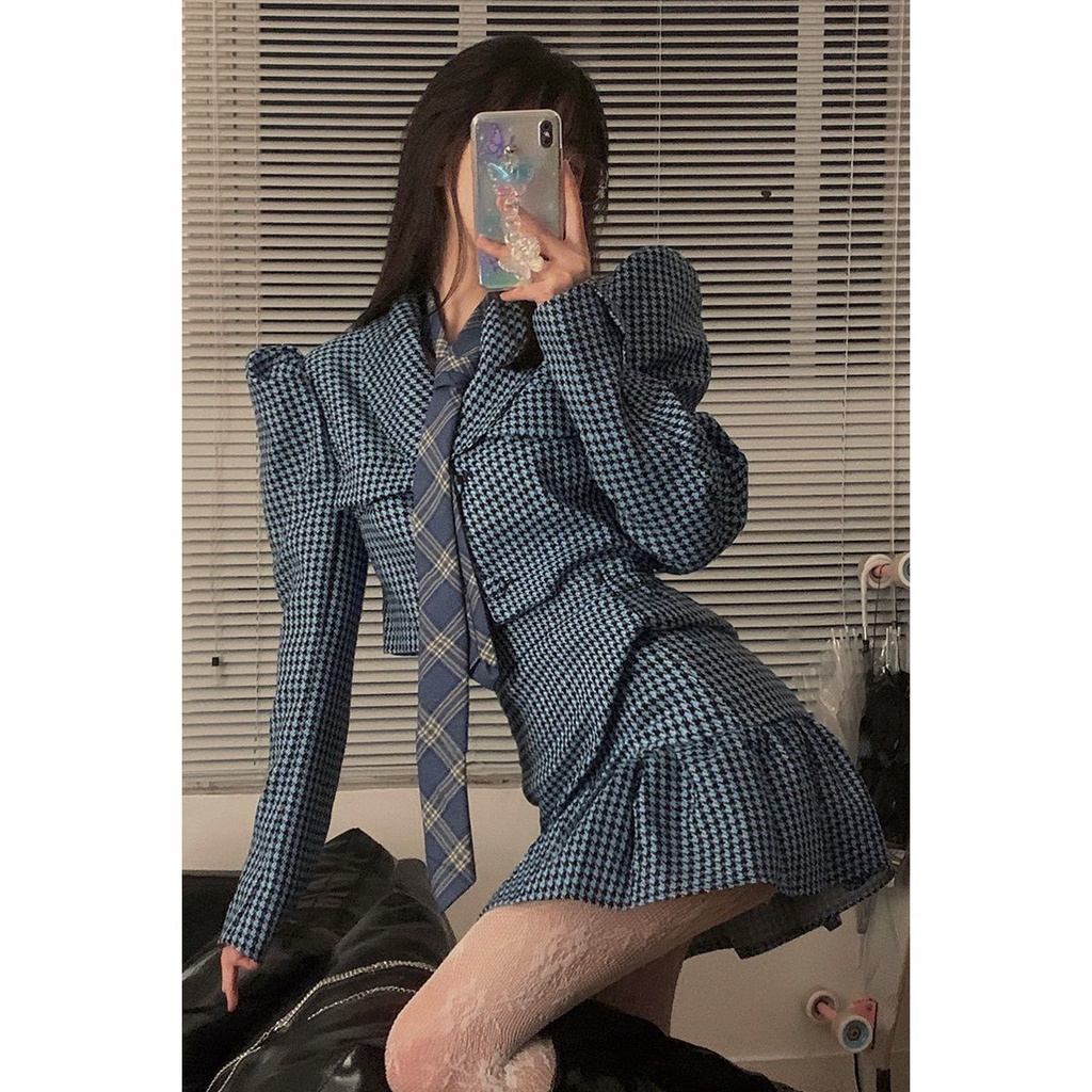 Bộ Áo Khoác Vest + Chân Váy Lưng Cao Thời Trang Mùa Thu Hàn Quốc Mới Cho Nữ 2021