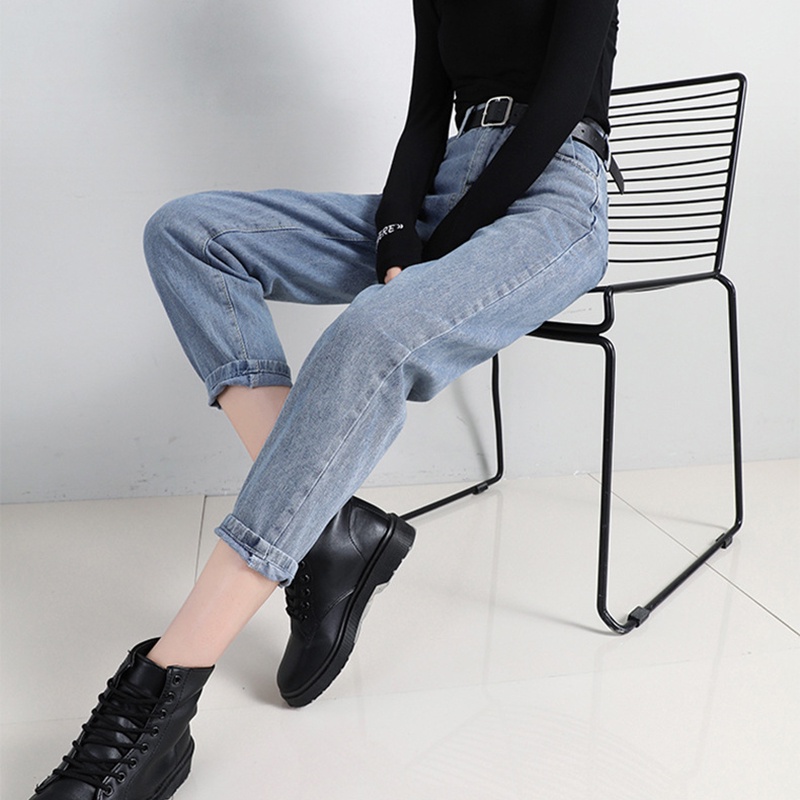 Quần jeans IELGY dáng thẳng mỏng ống rộng eo cao màu xanh dương phong cách retro cho nữ