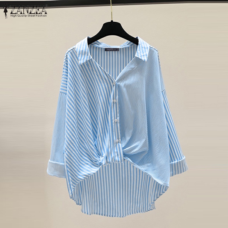 Áo sơ mi ZANZEA tay dài họa tiết kẻ sọc trẻ trung thời trang dành cho nữ