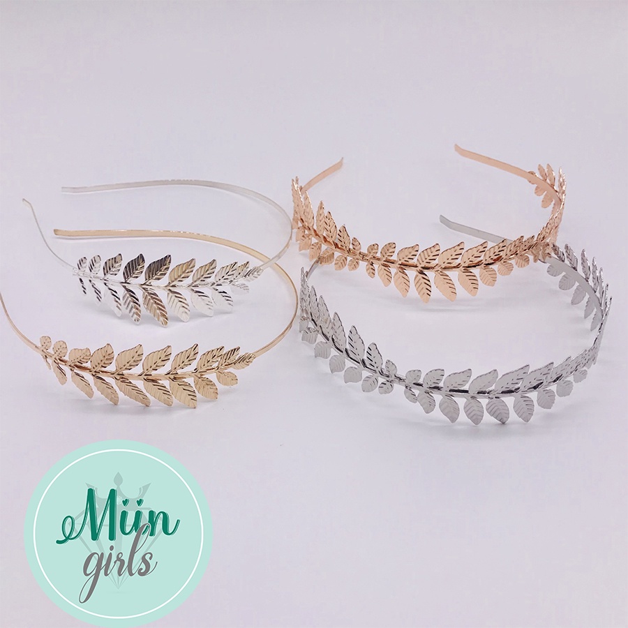 Phụ Kiện Vương Miện Cài Tóc Hình Cành Lá Màu Vàng Bạc Lấp Lánh