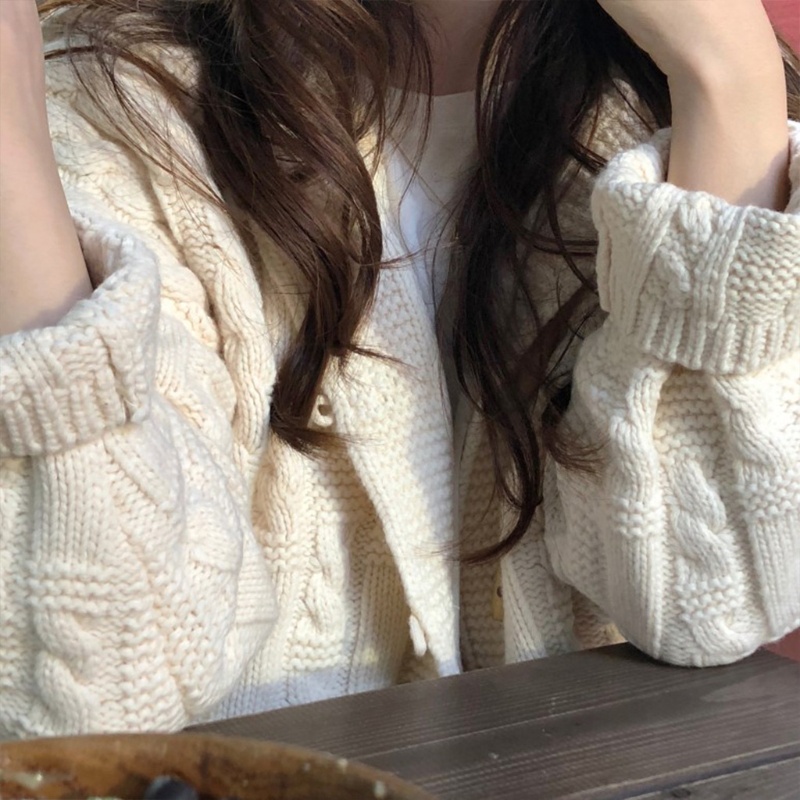 Áo Khoác Cardigan Dệt Kim Tay Dài Màu Trơn Giữ Ấm Mùa Thu Cho Nữ