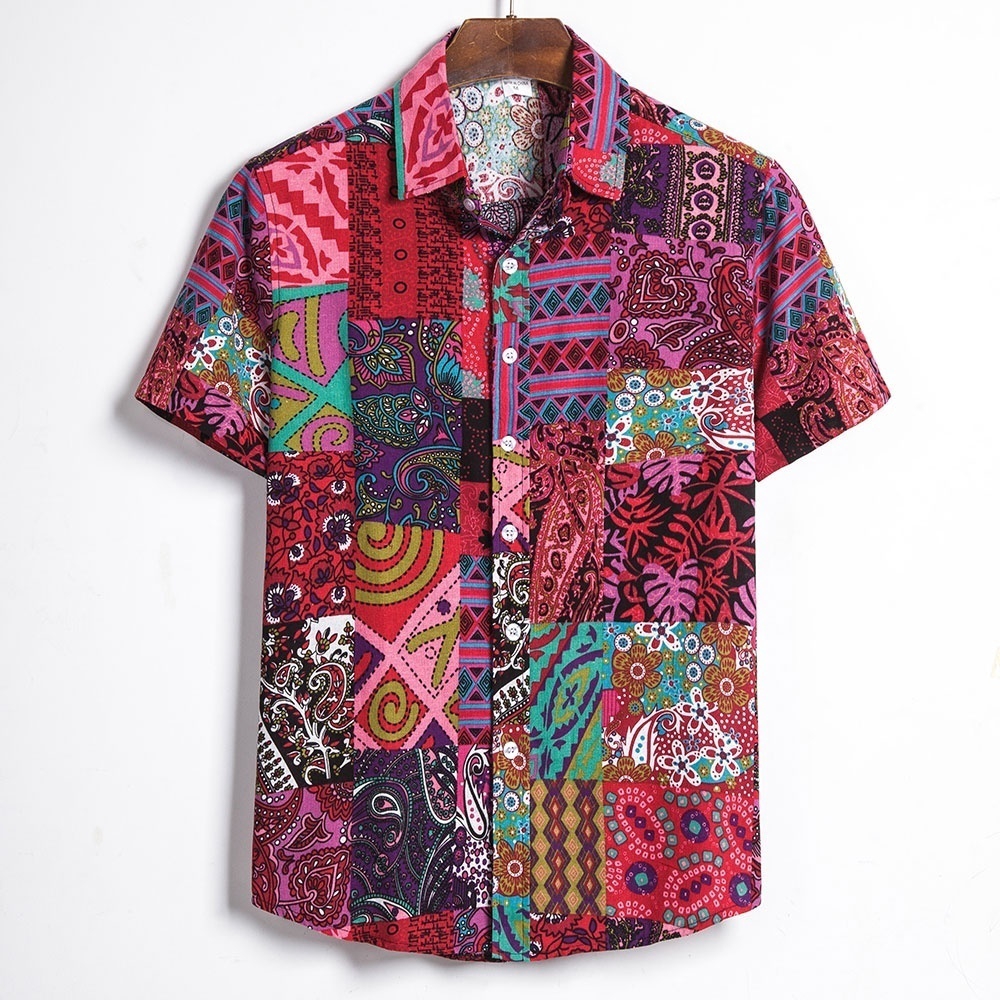Men's plus size short-sleeved shirt fashion print British fan shirt22