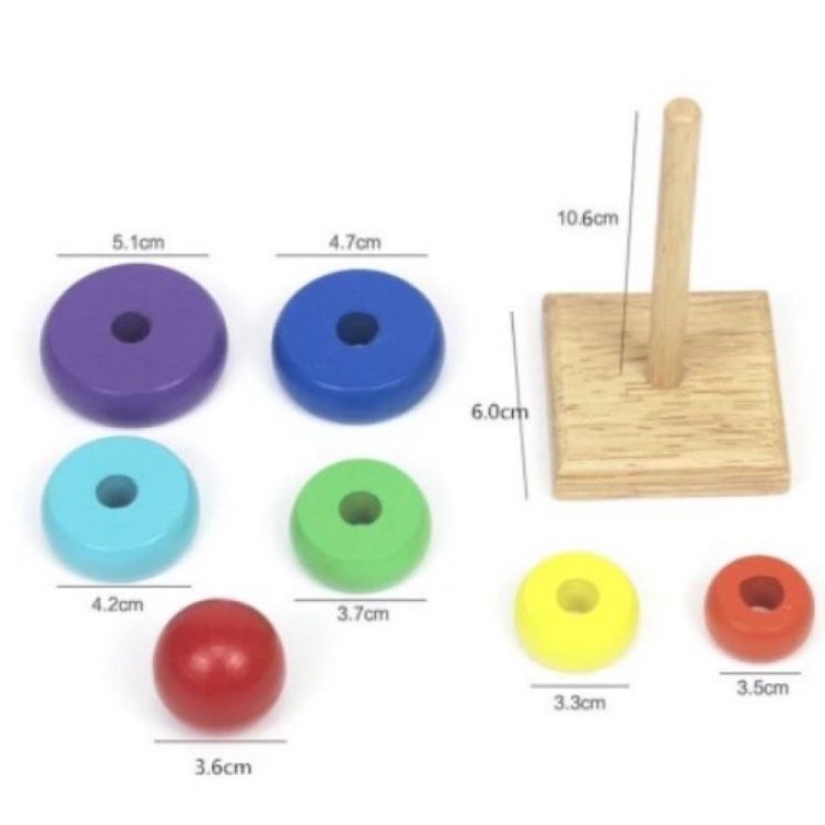 Đồ chơi gỗ cho bé tháp gỗ xếp 7 màu sắc cầu vồng - đồ chơi thông minh Dolphin Kids