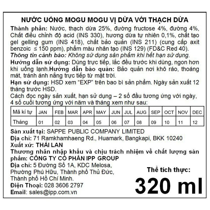 Mogu nước trái cây đủ vị 320g Thái Lan