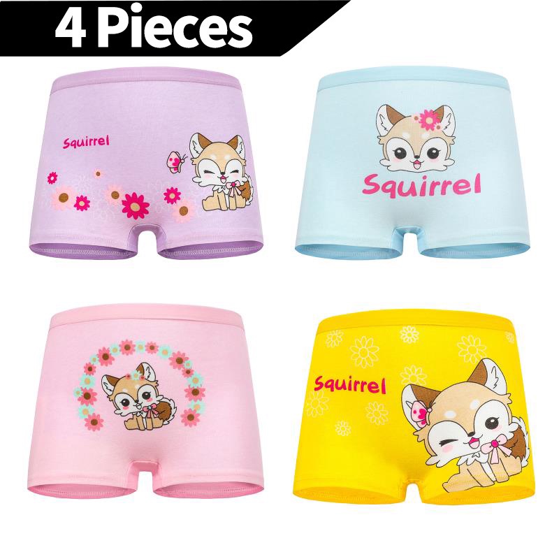 Bộ 4 chiếc quần lót cotton thoáng khí in hình mèo dễ thương cho bé gái