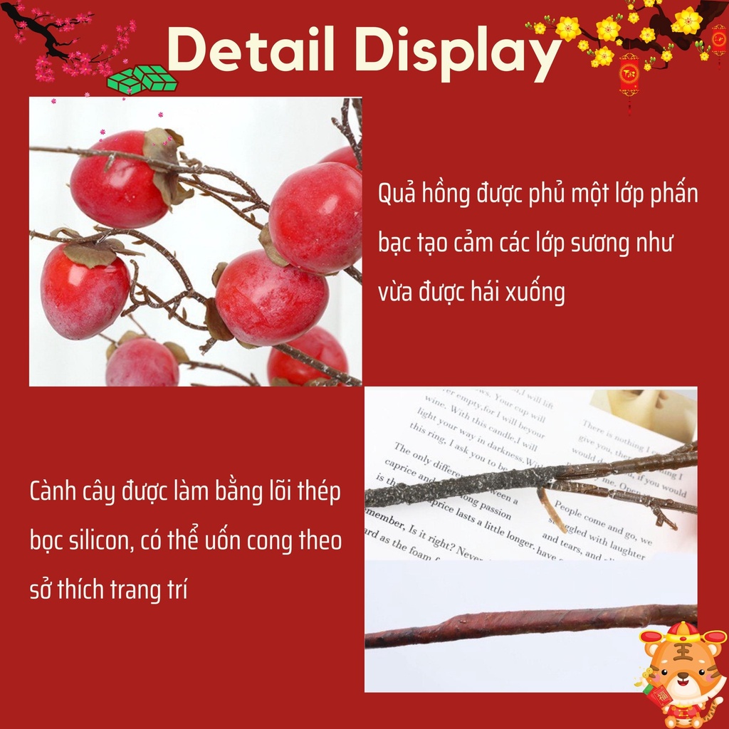 Cành hồng giả, quả hồng trang trí nhà cửa ngày Tết - cutam.homedecor