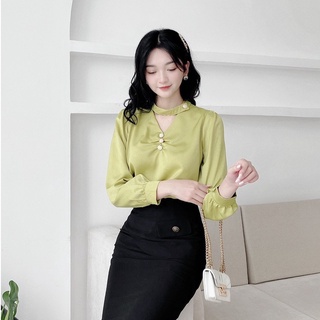 Áo sơ mi cổ khoét nhúm ngự.c a1396