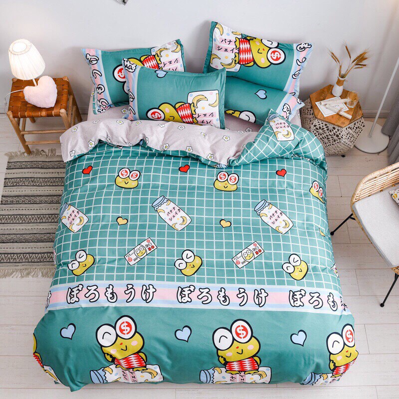 Bộ Chăn Ga Cotton Poly  Mẫu ếch mắt to