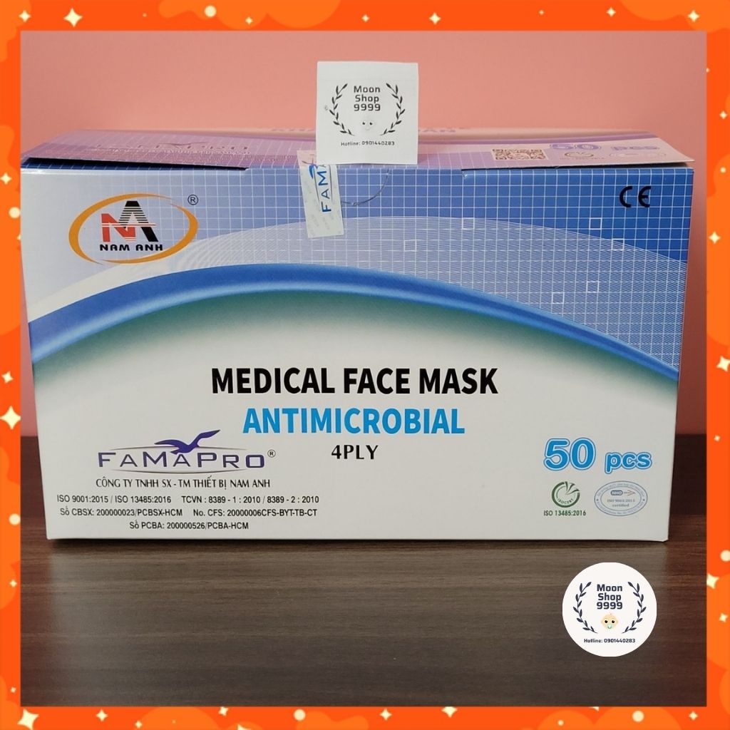 Khẩu trang y tế Famapro 4 lớp, kháng khuẩn, chống nắng, chống giọt bắn Nam Anh- Hộp 50 cái, hàng cao cấp chính hãng