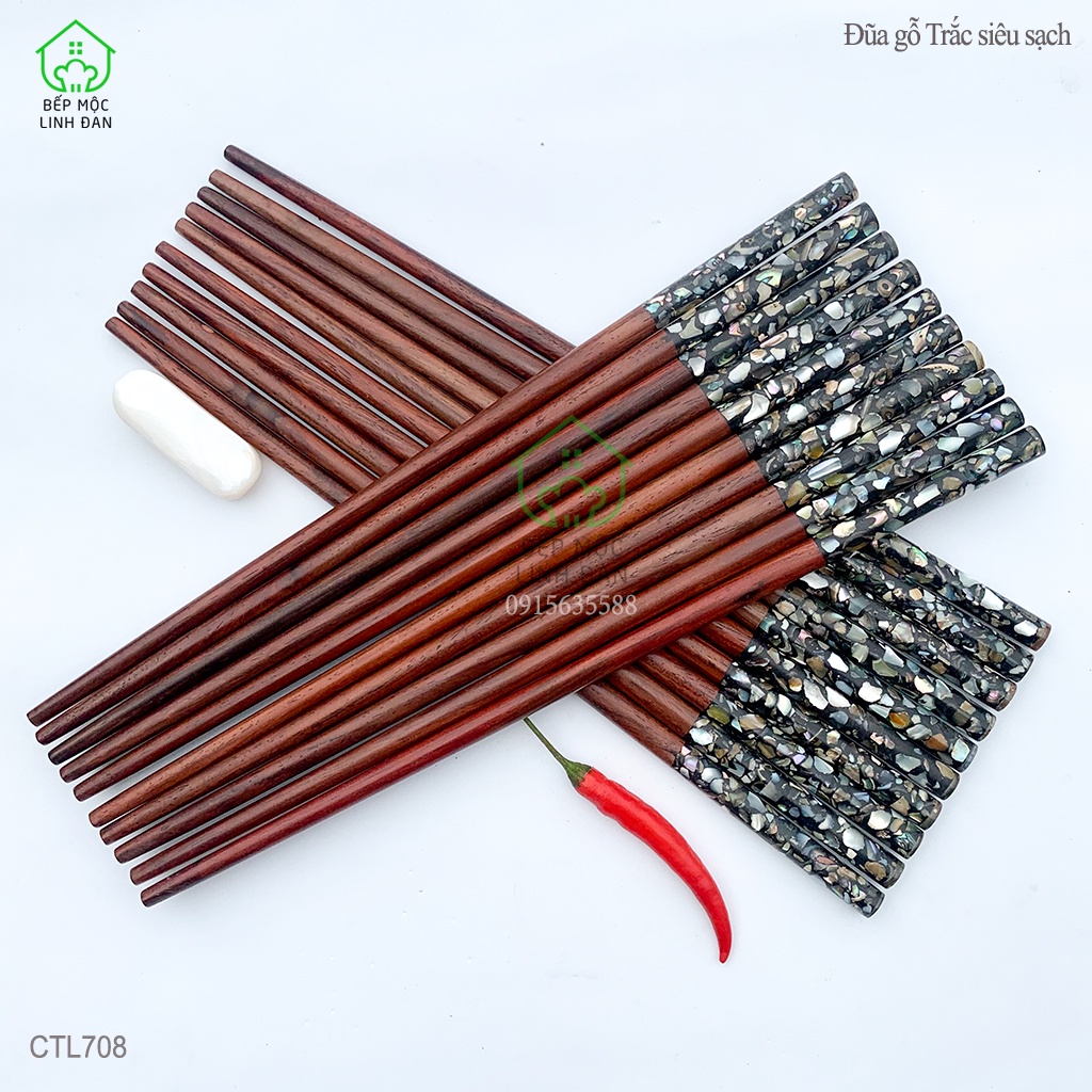 Đũa Gỗ Trắc Cẩn Vỏ Bào Ngư Tự Nhiên HAHANCO  Tán Sắc 7 Màu Đẹp