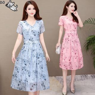 Đầm hoa cổ tim ngắn tay thời trang thanh lịch dành cho nữ