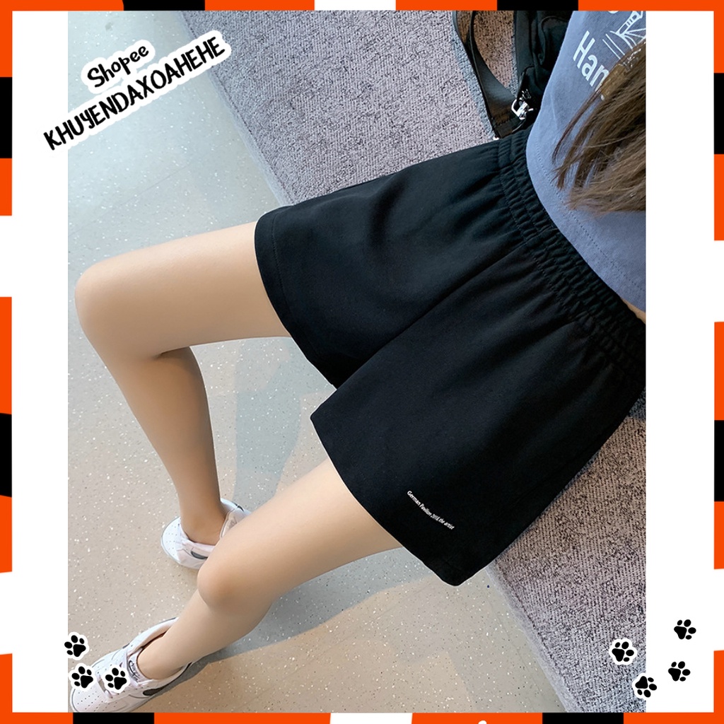SUQ009 Quần đùi ngắn đen trắng nam nữ cạp chun lưng cao ống rộng Ulzzang Quần sooc short cộc unisex Hàn Quốc cute trẻ