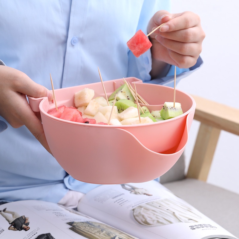 Khay Đựng Thức Ăn Vặt 2 Tầng Có Giá Đỡ Điện Thoại