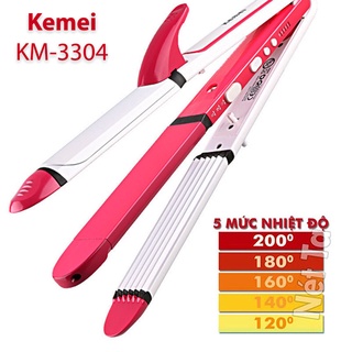 Máy tạo kiểu tóc uốn, duỗi, bấm tóc 3in1 điều chỉnh 5 mức nhiệt Kemei KM-3304
