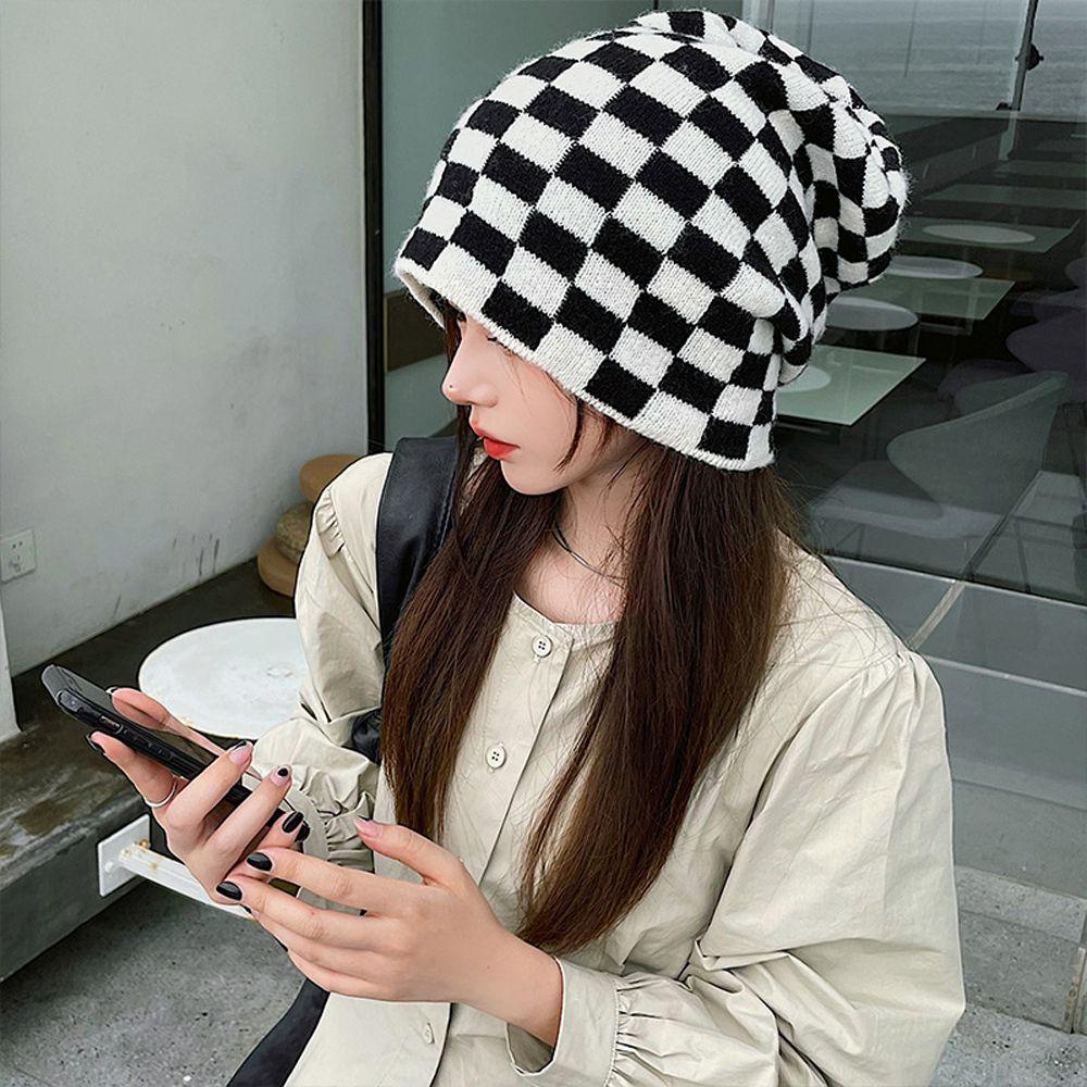 Mũ Len Họa Tiết Sọc Caro Đơn Giản Thời Trang Thu Đông Cho Nam Và Nữ