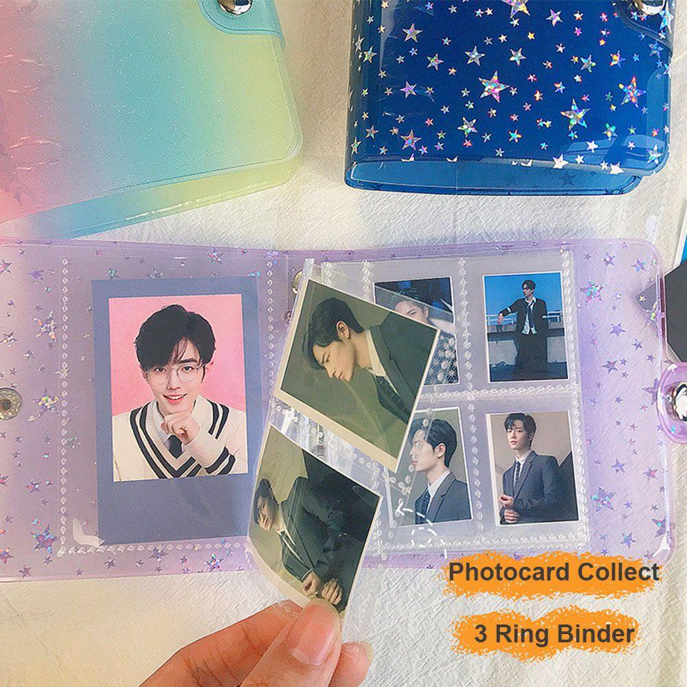 KRNY Transparent Kpop Photocard Holder Book Portable Photo Card Mini Photo Album Picture Storage Photocard Sleeves 1/2/3 inch DIY Craft Cards Organizer 3 Ring Binder Photocard Collect
