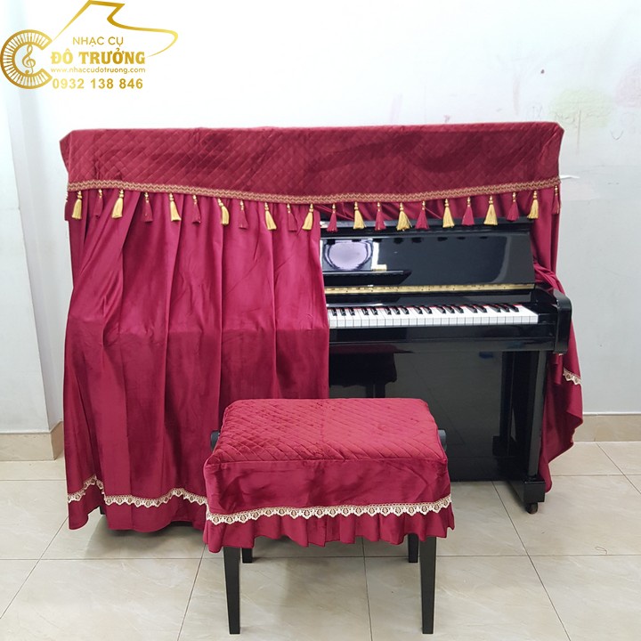 Bộ khăn phủ đàn Piano cơ đỏ cao cấp phủ nguyên cây đàn