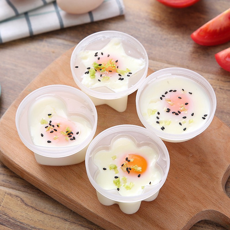 Bộ 4 khuôn Hấp Trứng, Làm bánh ăn dăm tiện lợi cho bé kèm chổi quét dầu silicon giao màu ngẫu nhiên