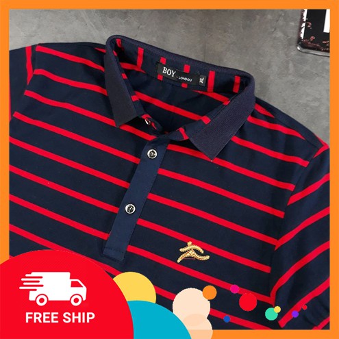 [FreeShip – Xả kho cắt lỗ] Áo Thun Nam Có Cổ 100% Cotton Kẻ Sọc Cao Cấp Form SLim Fit