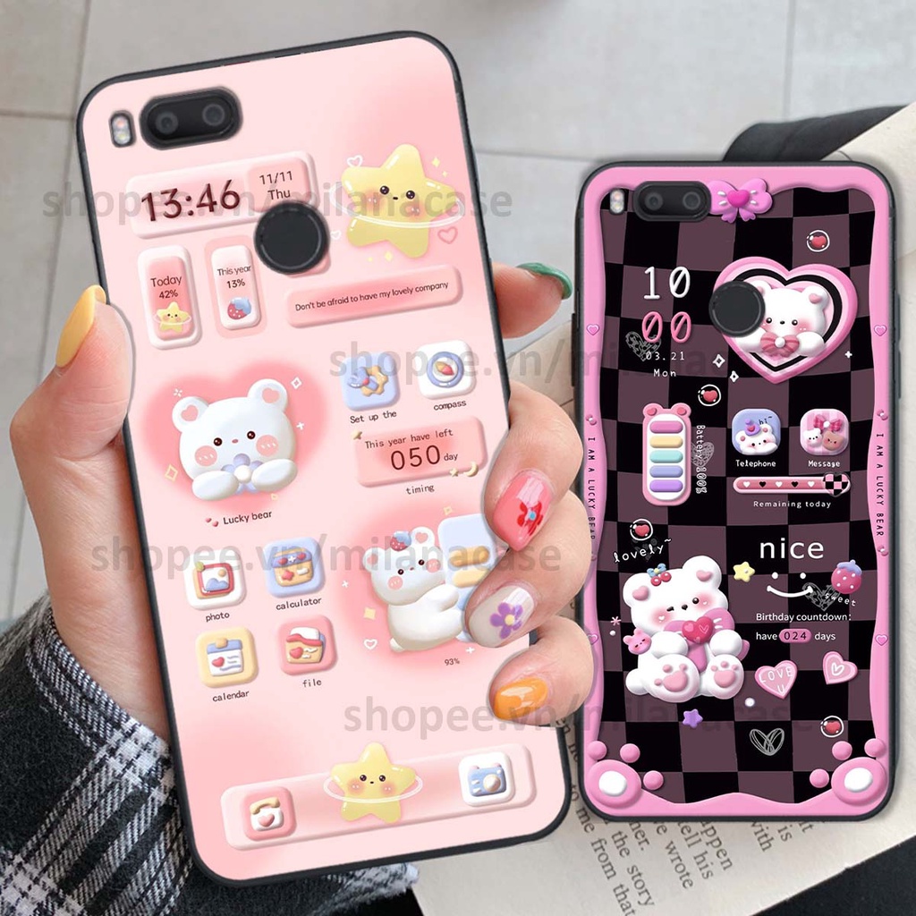 Ốp Xiaomi Mi A1 hình đồng hồ icon gấu mèo cute cực dễ thương ngộ nghĩnh