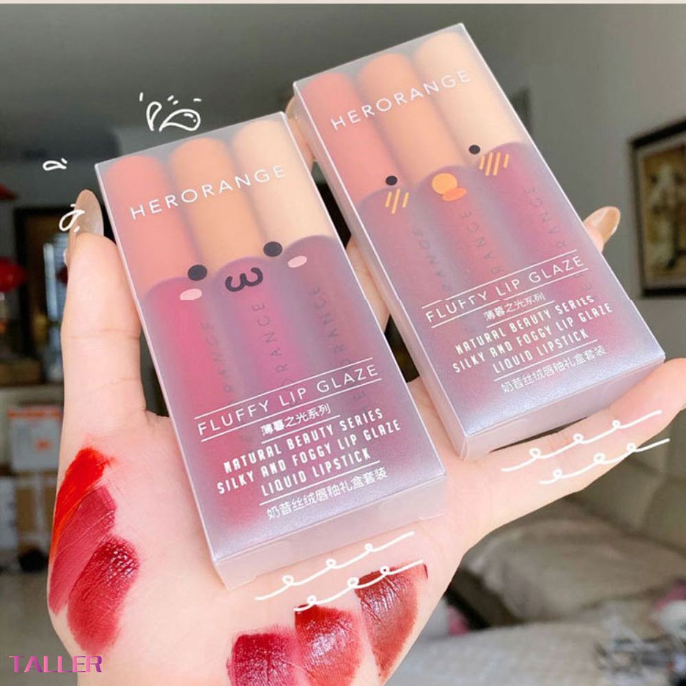 [Hàng mới về] Set 3 thỏi son môi Herorange FLUFLY LIP GLAZE xinh xắn trẻ trung cho nữ | BigBuy360 - bigbuy360.vn