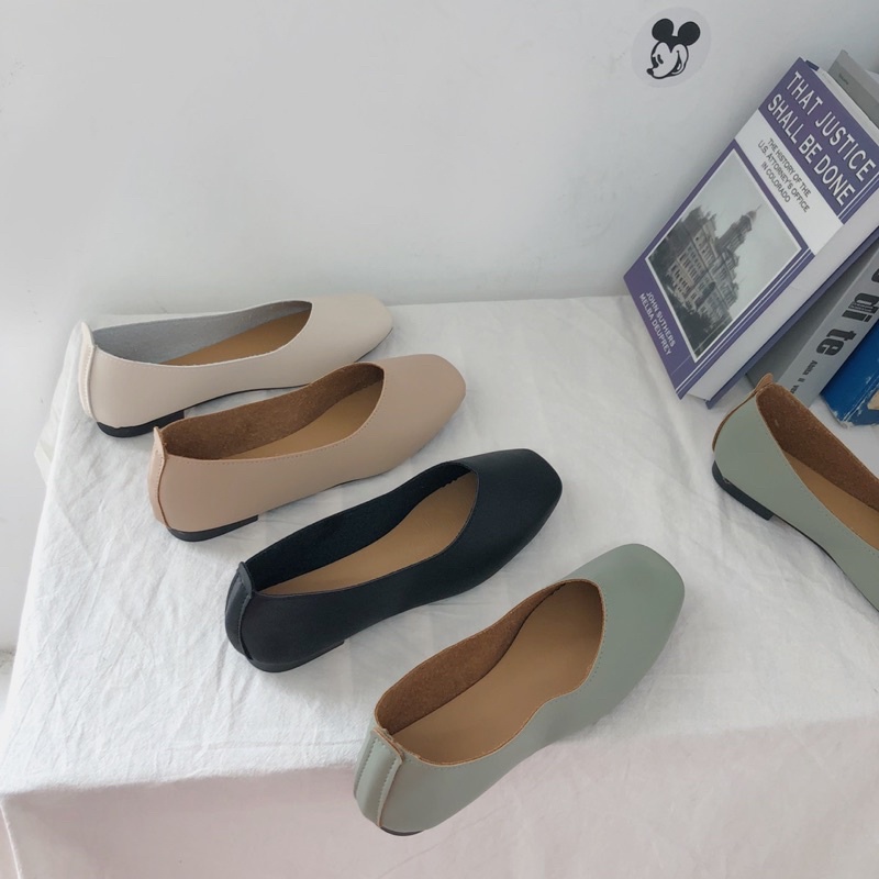 Giày bệt búp bê nữ basic trơn kiểu Hàn Quốc da mềm (4 màu)
