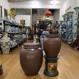 Chum rượu - vò rượu - bình ngâm rượu tài lộc 2 nắp . Không tráng men. Gốm sứ Bát Tràng chính hãng.