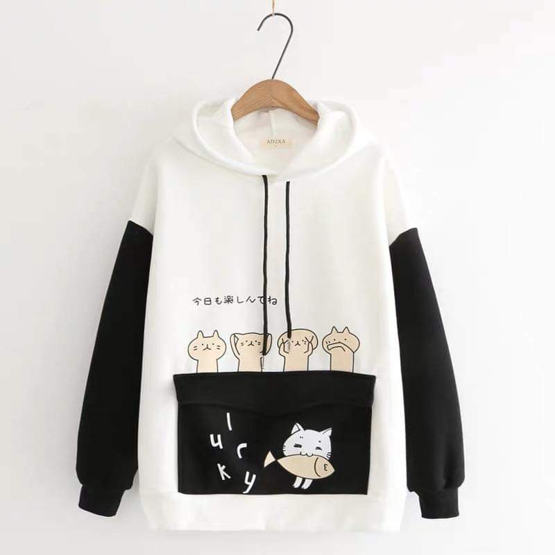 Áo Hoodie Nỉ Bông YUNI MÈO CÁ LUCKY Unisex