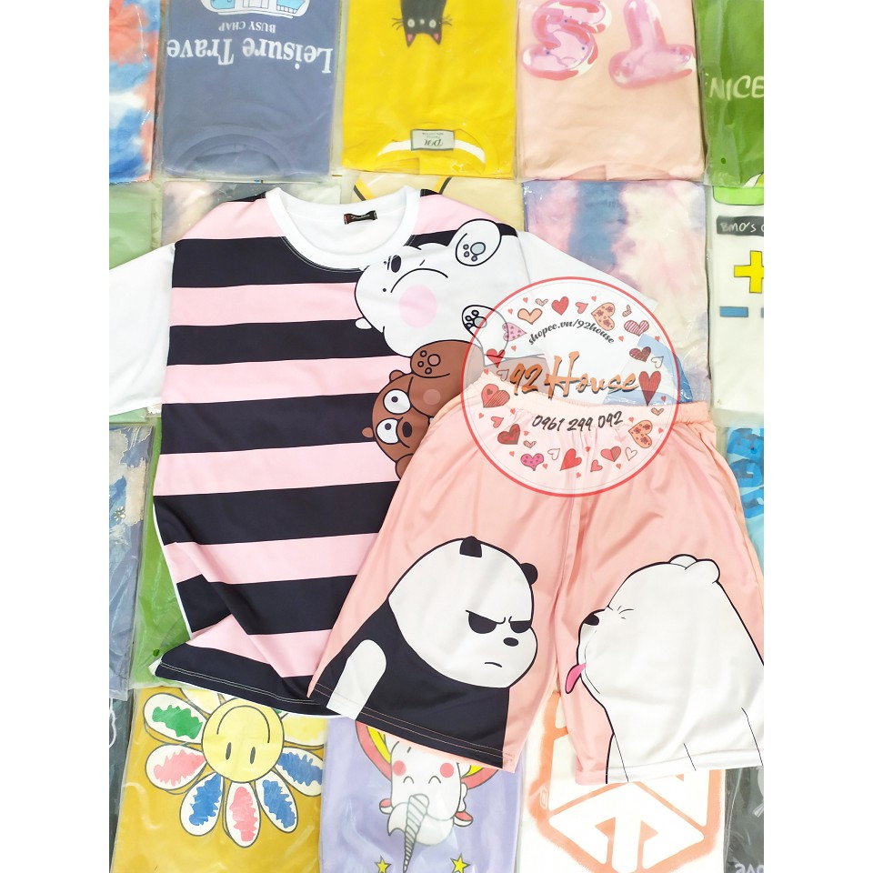 Đồ bộ cartoon unisex gấu ngộ nghĩnh freesize form rộng tay lỡ