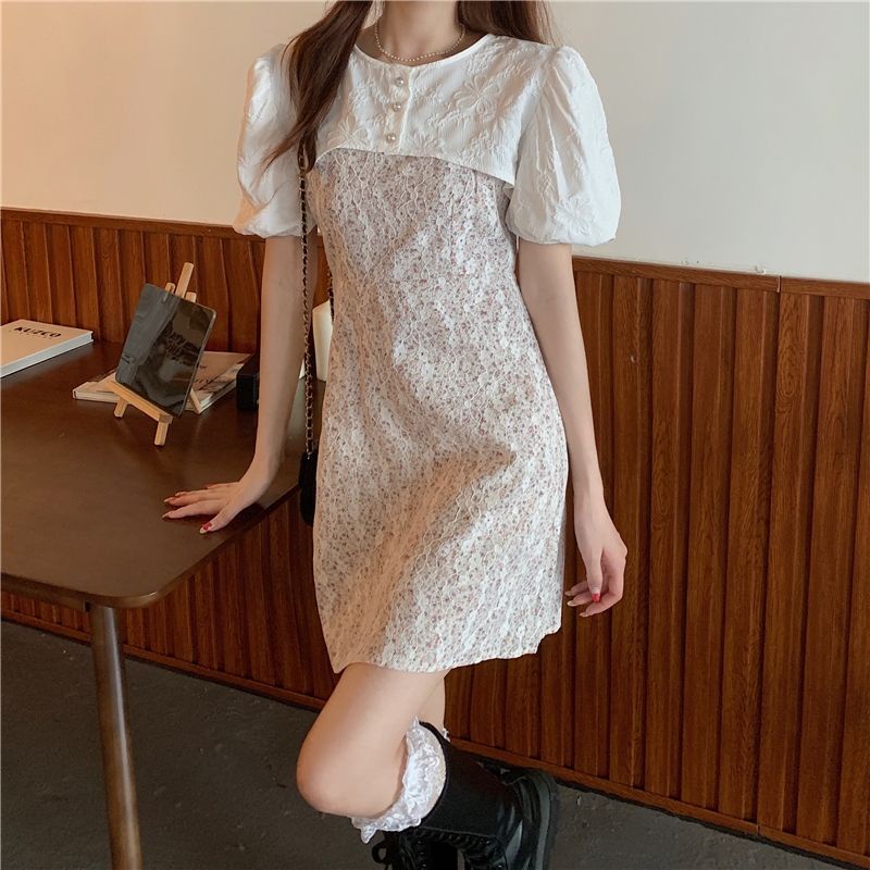 AMOI Đầm Hoa Hai Dây Ôm Eo Thời Trang Hàn Quốc Cho Nữ