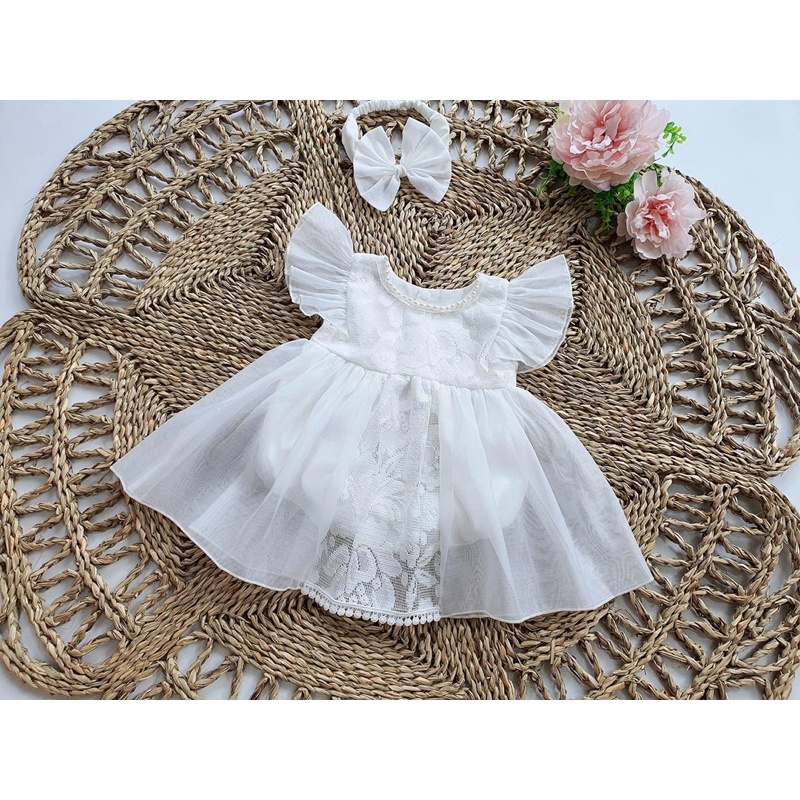 VÁY REN CÔNG CHÚA  BODY VÁY TẶNG MŨ XINH CHO BÉ ĐẦY THÁNG THÔI NÔI