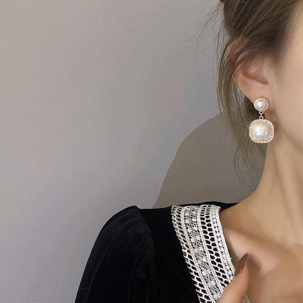 Bông Tai Hợp Kim Dáng Dài Đính Đá Ngọc Trai Giả Phong Cách Cổ Điển Thời Trang Cho Nữ