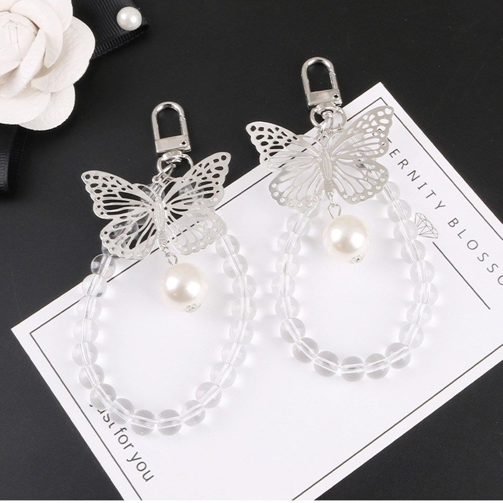 ☆FKILLA☆ Bướm đầy màu sắc Dây đeo chìa khóa Hạt Vòng tay cho Túi điện thoại Mặt dây chuyền Kim loại Mặt dây chuyền Ngọc trai Móc khóa Cho Quà tặng Phụ nữ