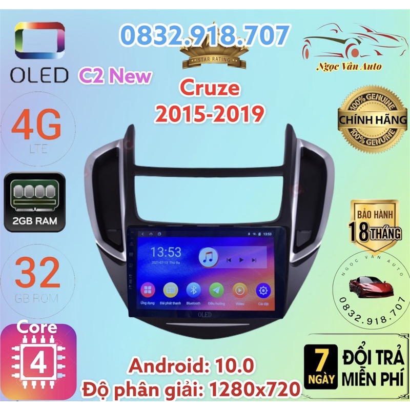 Màn Hình Android OLED C2 Theo Xe CRUZE 2015 - 2019,  9 INCH kèm dưỡng và canbus + jack zin