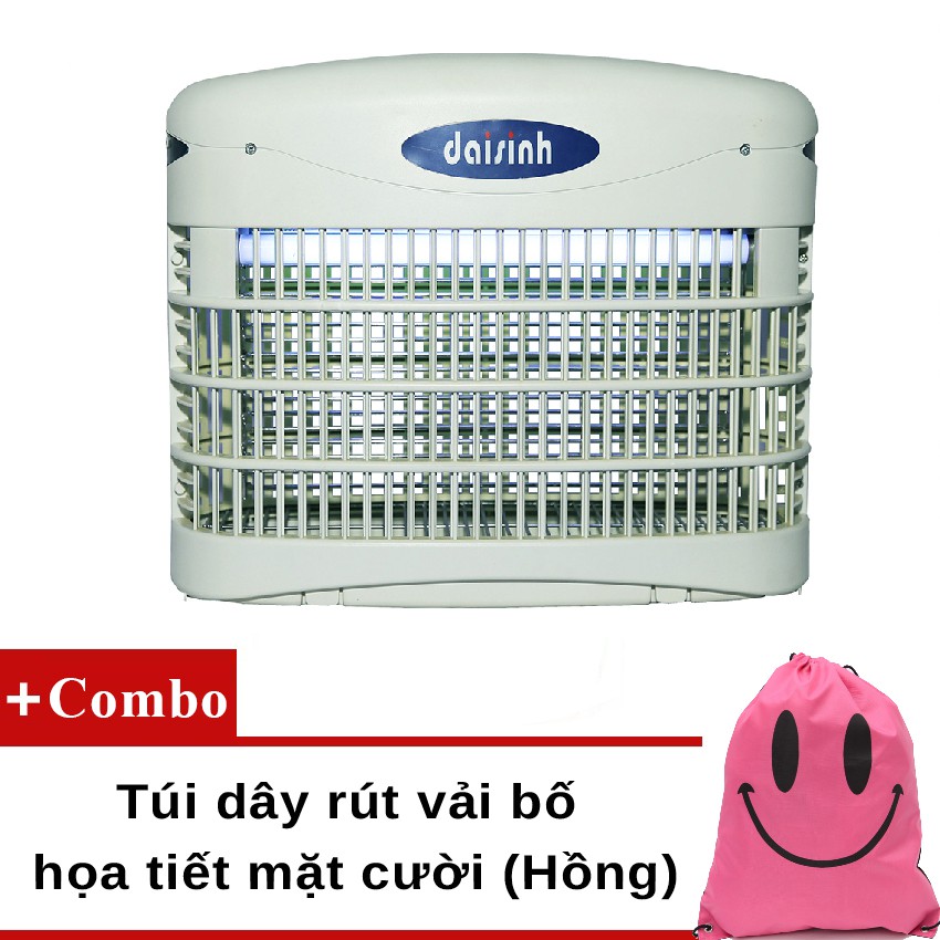 Đèn diệt côn trùng, ruồi muỗi DS-D82 (Xám) + Túi dây rút vải bố họa tiết mặt cười (Hồng)