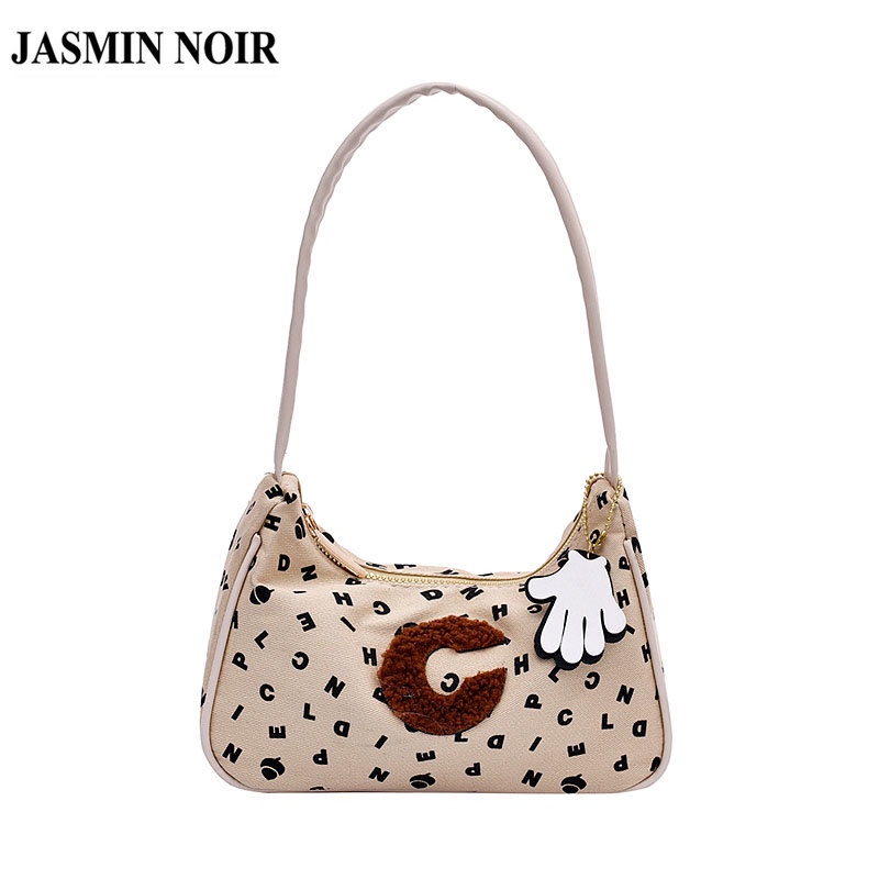 Túi Đeo JASMIN NOIR Chéo Vải Canvas Phối Tua Rua Hình Bán Nguyệt Thời Trang Cho Nữ