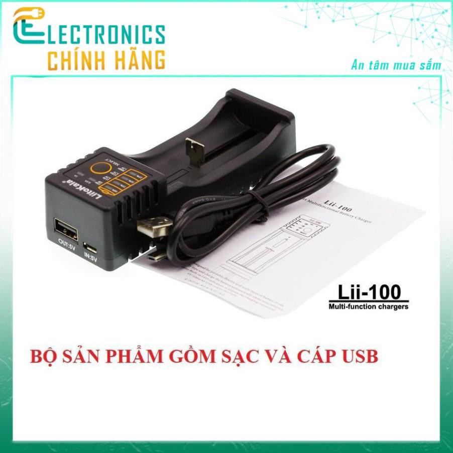 Sạc pin đa năng Liitokala lii-100 một khe pin cho pin 18650, AA, AAA, 26650... (sạc được tất cả các loại pin sạc)