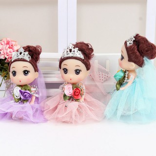 Móc khóa búp bê cô dâu chibi đội vương miện 12cm