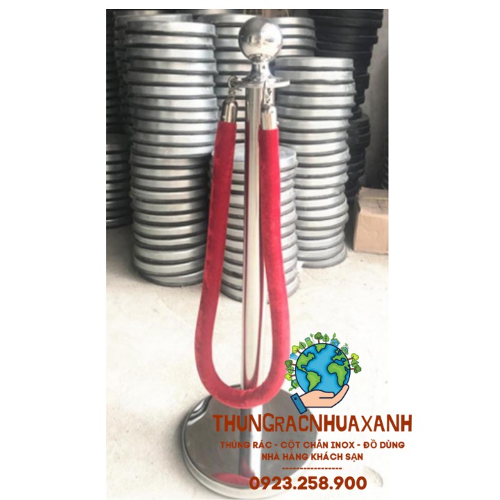 *GIẢM SỐC THÁNG 4 *COMBO TRỌN BỘ CỘT CHẮN ĐẦU TRÒN INOX DÂY NHUNG ĐỎ