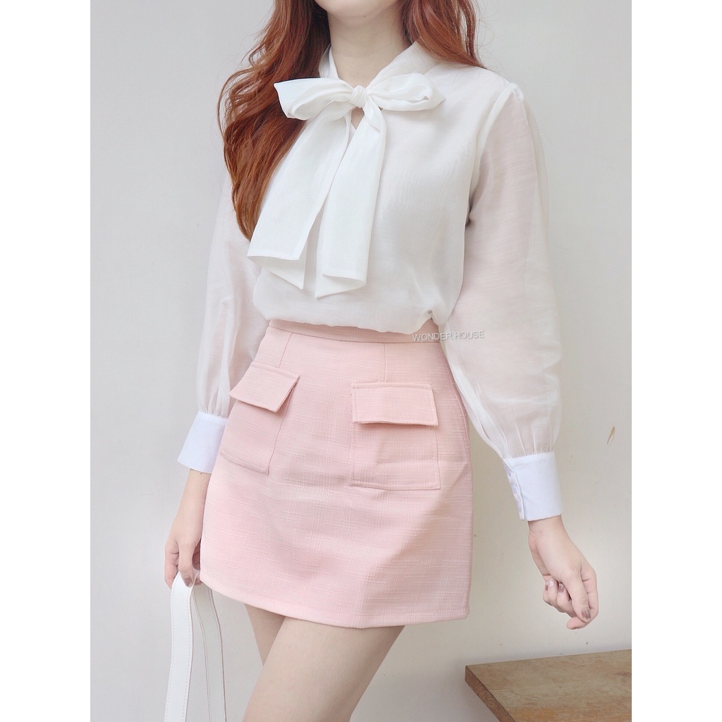 Áo sơ mi thiết kế WONDER HOUSE cột nơ chất vải xô xốp mền mịn đi làm, dạo phố - Cali shirt