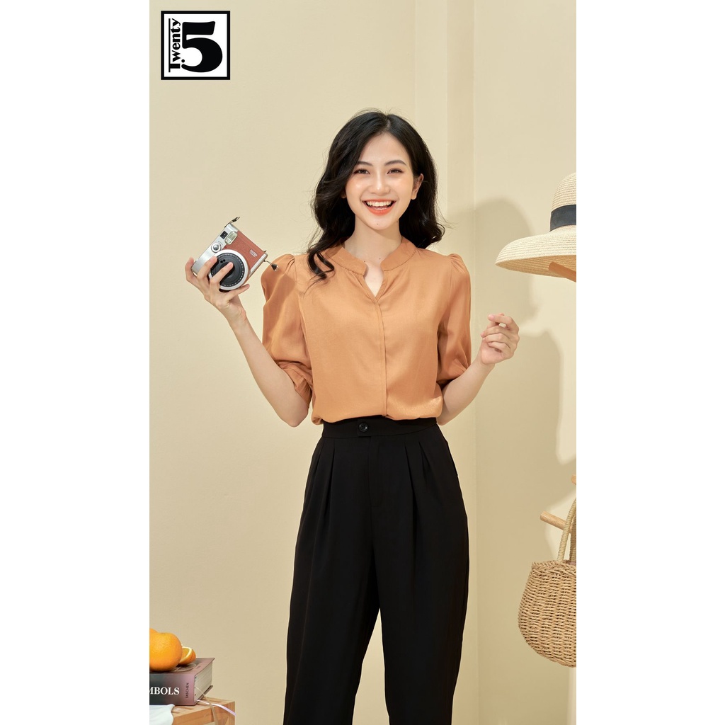 Quần baggy nữ công sở cạp cao bo gấu gập Twentyfive N631