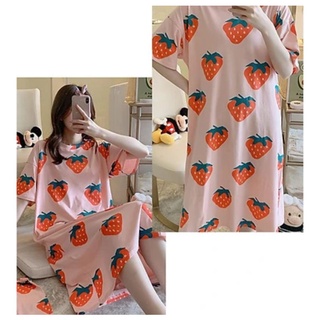 Đầm ngủ thun cotton Thái cổ tròn tay ngắn nhiều mẫu hoạ tiết